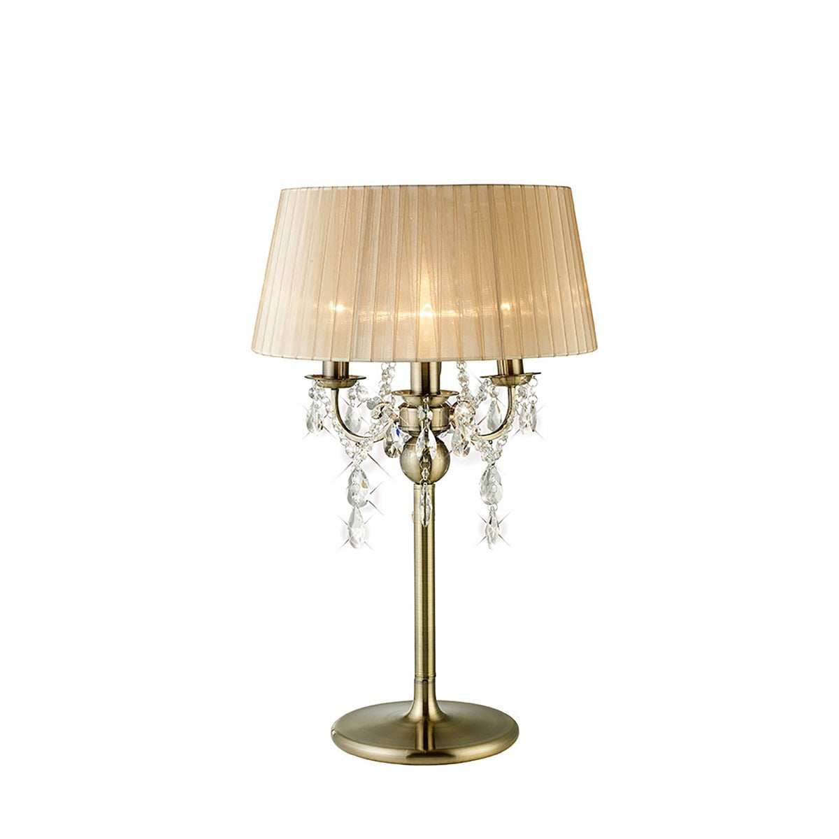 Diyas Olivia 3 Light Table Lamp in Antique Brass with Crystal and Soft Bronze Shade