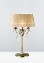 Diyas Olivia 3 Light Table Lamp in Antique Brass with Crystal and Soft Bronze Shade