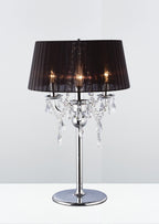 Diyas Olivia 3 Light Table Lamp in Polished Chrome with Crystal and Black Shade
