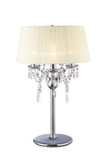 Diyas Olivia 3 Light Table Lamp in Polished Chrome with Crystal and Ivory Cream Shade
