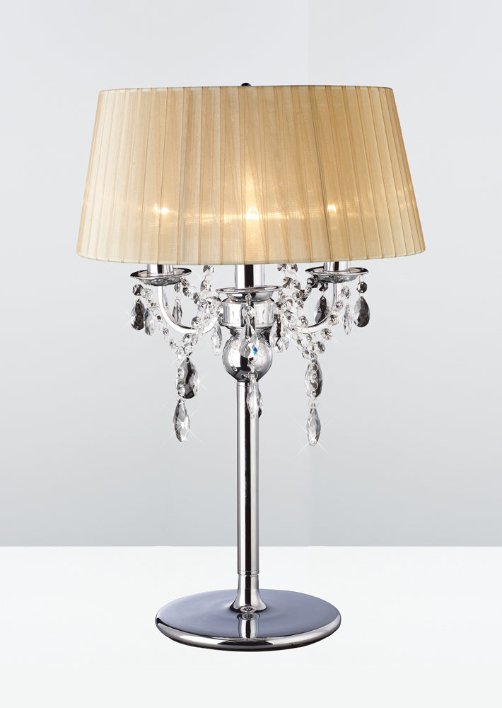 Diyas Olivia 3 Light Table Lamp in Polished Chrome with Crystal and Soft Bronze Shade