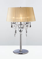 Diyas Olivia 3 Light Table Lamp in Polished Chrome with Crystal and Soft Bronze Shade