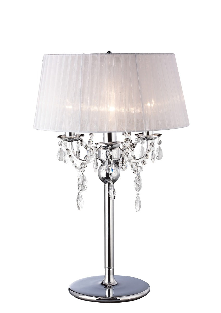 Diyas Olivia 3 Light Table Lamp in Polished Chrome with White Shade