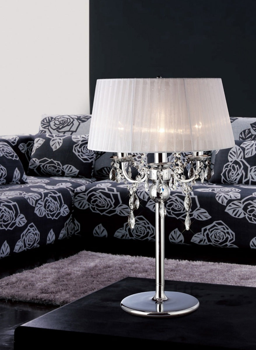 Diyas Olivia 3 Light Table Lamp in Polished Chrome with White Shade