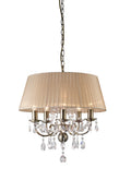 Diyas Olivia 5 Light Pendant Light in Antique Brass with Crystal and Soft Bronze Shade