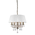 Diyas Olivia 5 Light Pendant Light in Antique Brass with Crystal and White Shade