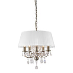 Diyas Olivia 5 Light Pendant Light in Antique Brass with Crystal and White Shade