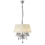 Diyas Olivia 5 Light Pendant Light in Polished Chrome with Crystal and Ivory Cream Shade