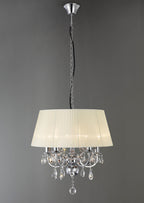 Diyas Olivia 5 Light Pendant Light in Polished Chrome with Crystal and Ivory Cream Shade