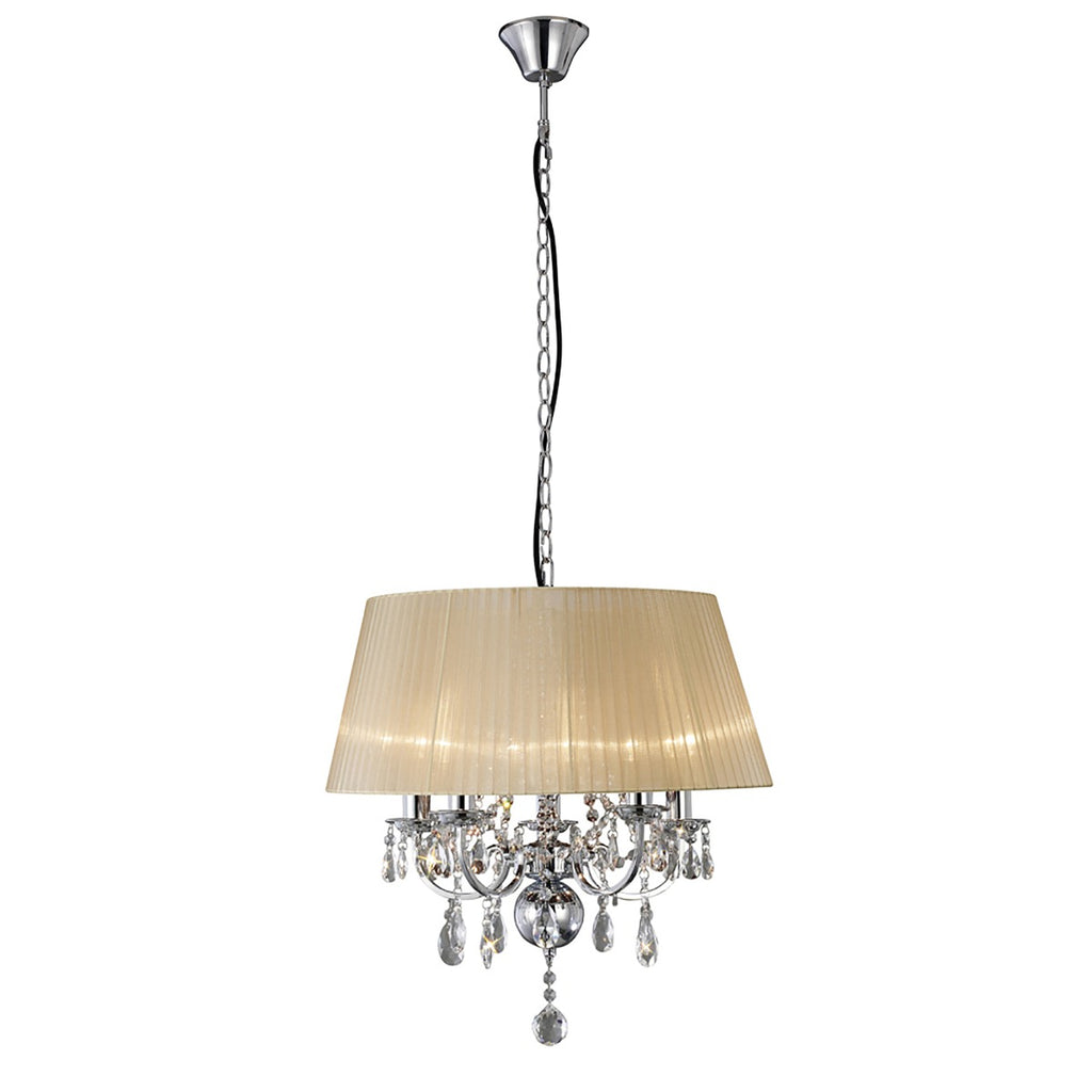 Diyas Olivia 5 Light Pendant Light in Polished Chrome with Crystal and Soft Bronze Shade