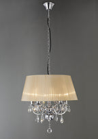 Diyas Olivia 5 Light Pendant Light in Polished Chrome with Crystal and Soft Bronze Shade