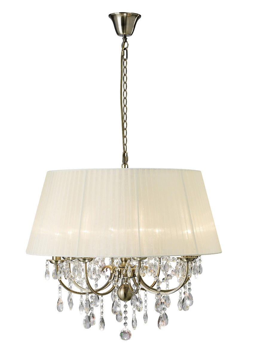 Diyas Olivia 8 Light Pendant Light in Antique Brass with Cream Shade