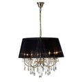 Diyas Olivia 8 Light Pendant Light in Antique Brass with Crystal and Black Shade