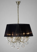 Diyas Olivia 8 Light Pendant Light in Antique Brass with Crystal and Black Shade