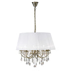 Diyas Olivia 8 Light Pendant Light in Antique Brass with Crystal and White Shade