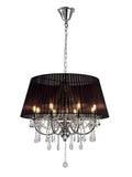 Diyas Olivia 8 Light Pendant Light in Polished Chrome with Crystal and Black Shade