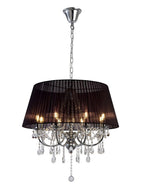 Diyas Olivia 8 Light Pendant Light in Polished Chrome with Crystal and Black Shade