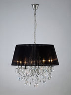 Diyas Olivia 8 Light Pendant Light in Polished Chrome with Crystal and Black Shade