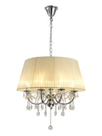 Diyas Olivia 8 Light Pendant Light in Polished Chrome with Crystal and Ivory Cream Shade