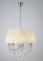Diyas Olivia 8 Light Pendant Light in Polished Chrome with Crystal and Ivory Cream Shade