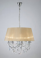 Diyas Olivia 8 Light Pendant Light in Polished Chrome with Crystal and Soft Bronze Shade