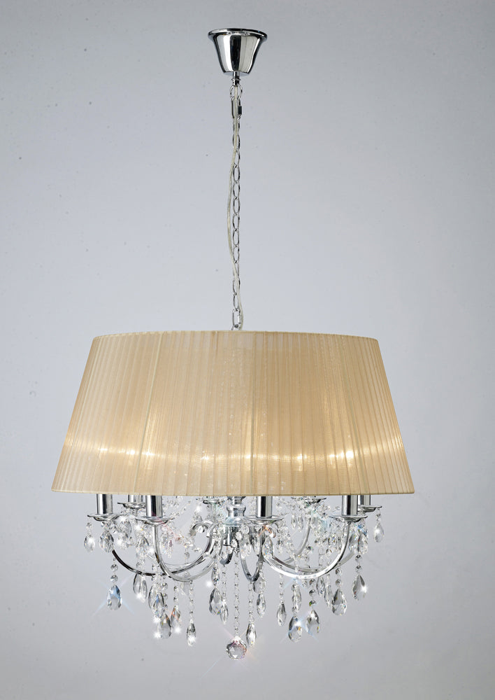 Diyas Olivia 8 Light Pendant Light in Polished Chrome with Crystal and Soft Bronze Shade