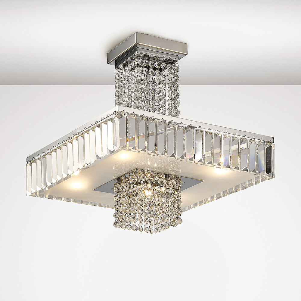 Diyas Ophelia 5 Light Semi Flush Ceiling Light in Polished Chrome with Crystal