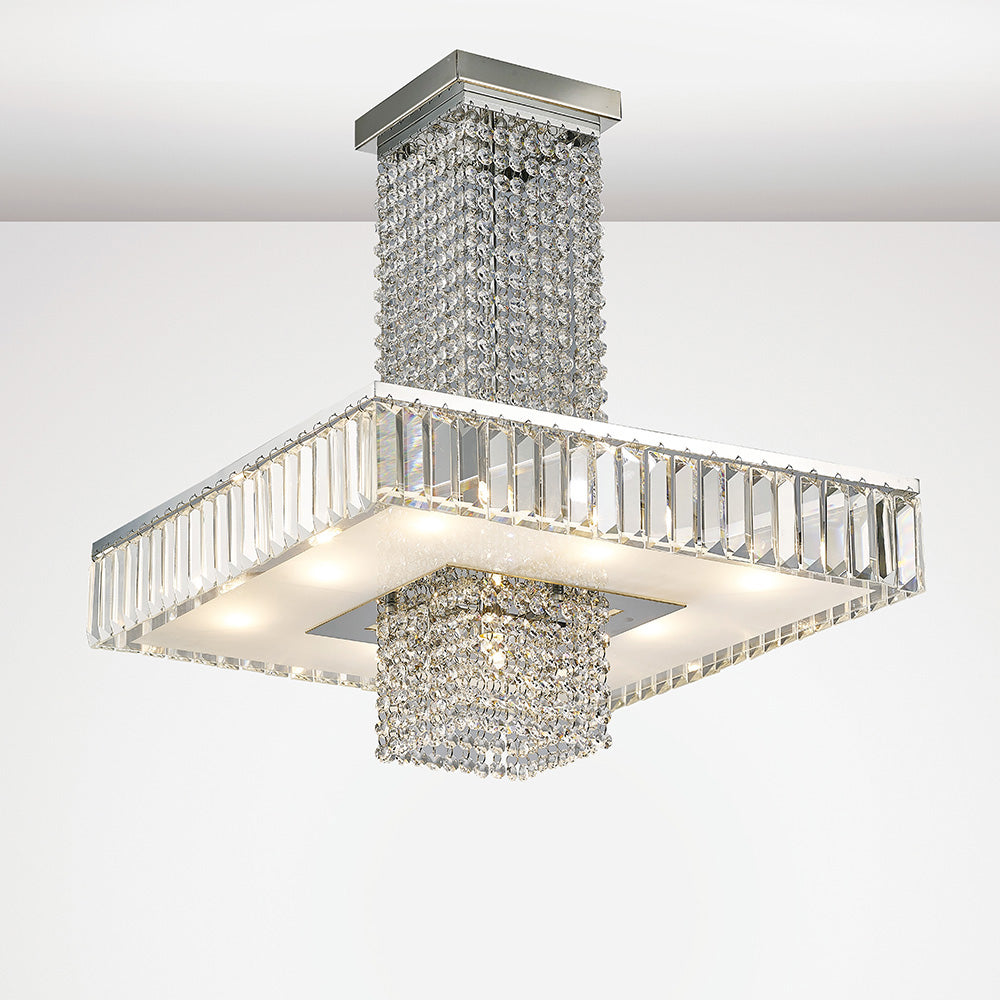 Diyas Ophelia 9 Light Semi Flush Ceiling Light in Polished Chrome with Crystal