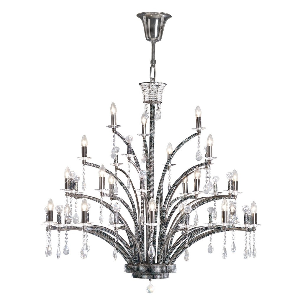 Diyas Orlando 21 Light Pendant Light in Black Chrome with Crystal