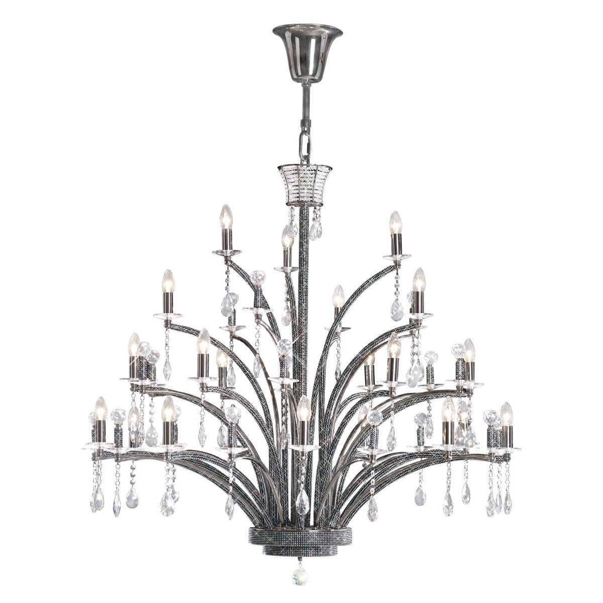 Diyas Orlando 21 Light Pendant Light in Black Chrome with Crystal