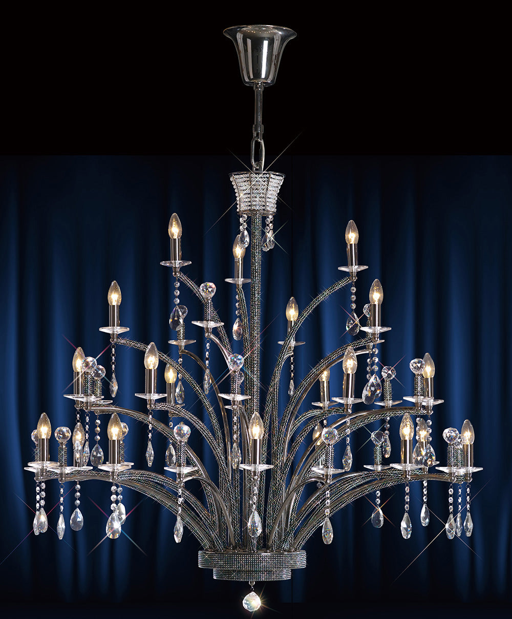 Diyas Orlando 21 Light Pendant Light in Black Chrome with Crystal