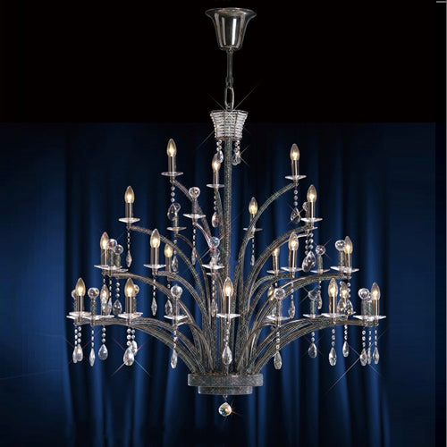 Diyas Orlando 21 Light Pendant Light in Black Chrome with Crystal