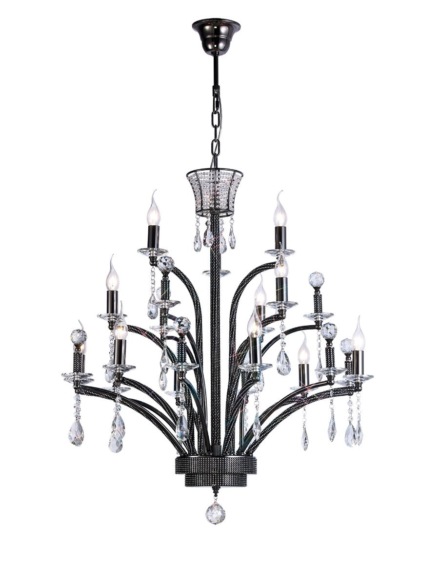 Diyas Orlando Large 12 Light Pendant Light in Black Chrome