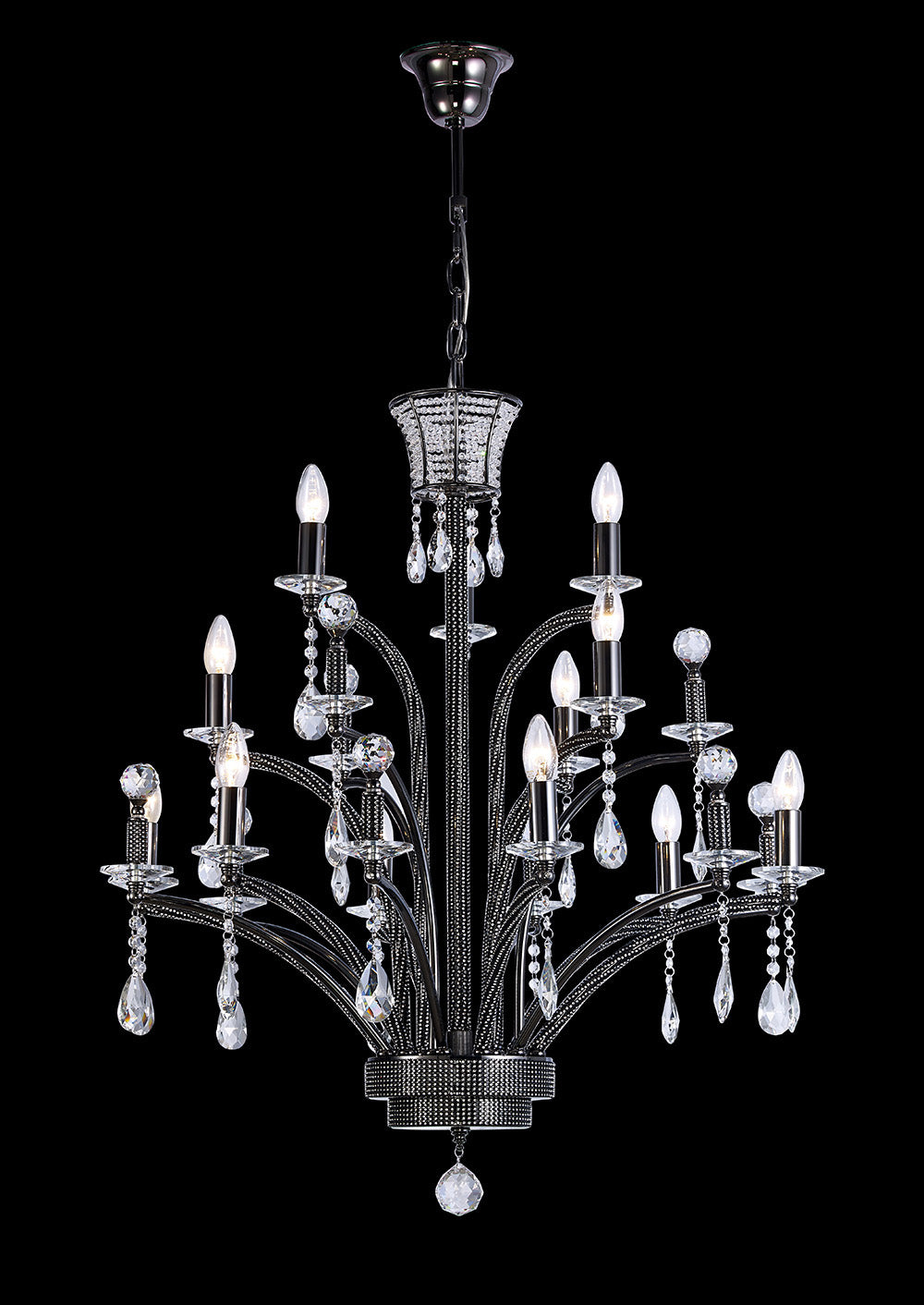 Diyas Orlando Large 12 Light Pendant Light in Black Chrome