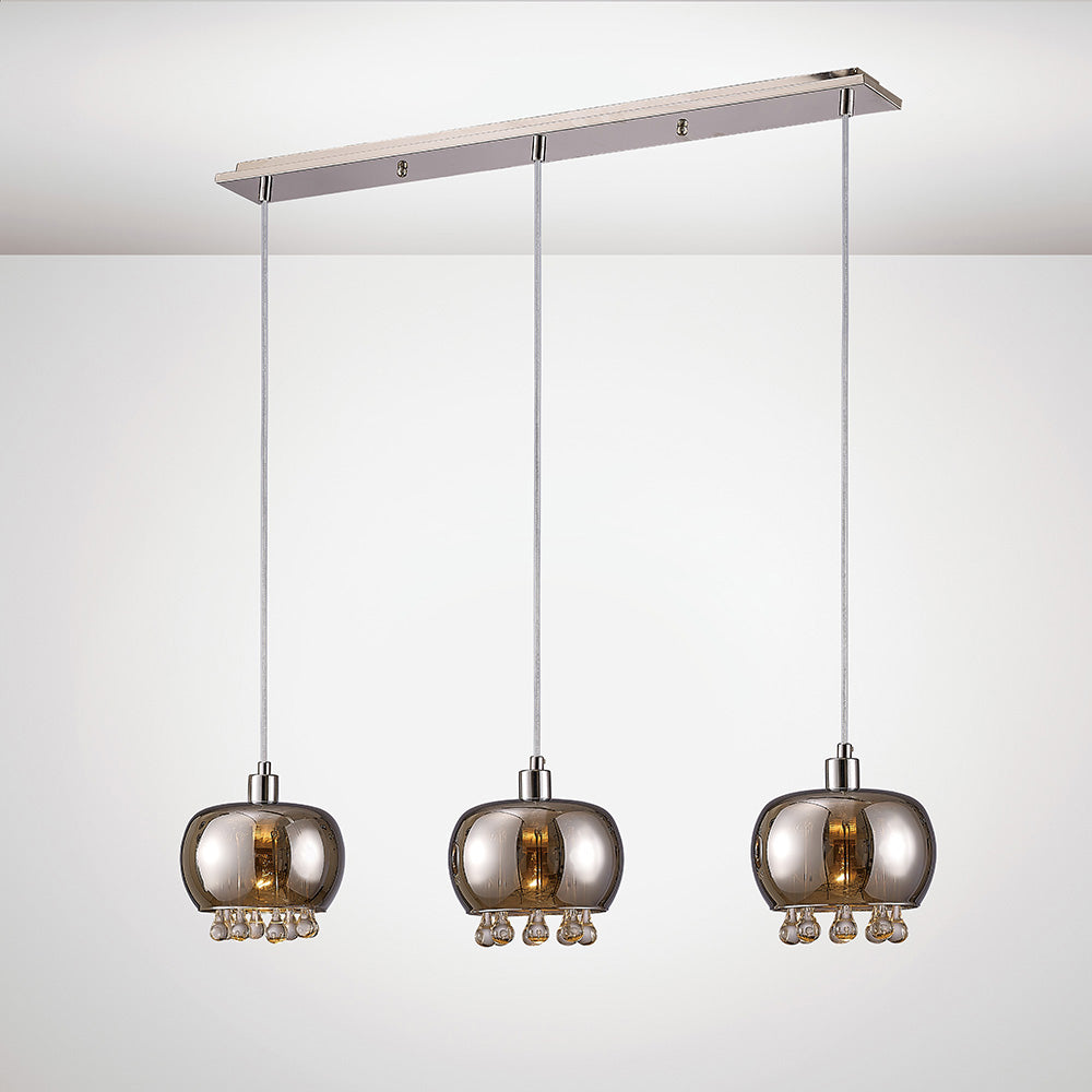 Diyas Pandora 3 Light Linear Pendant Light in Polished Chrome with Mirrored and Clear Glass