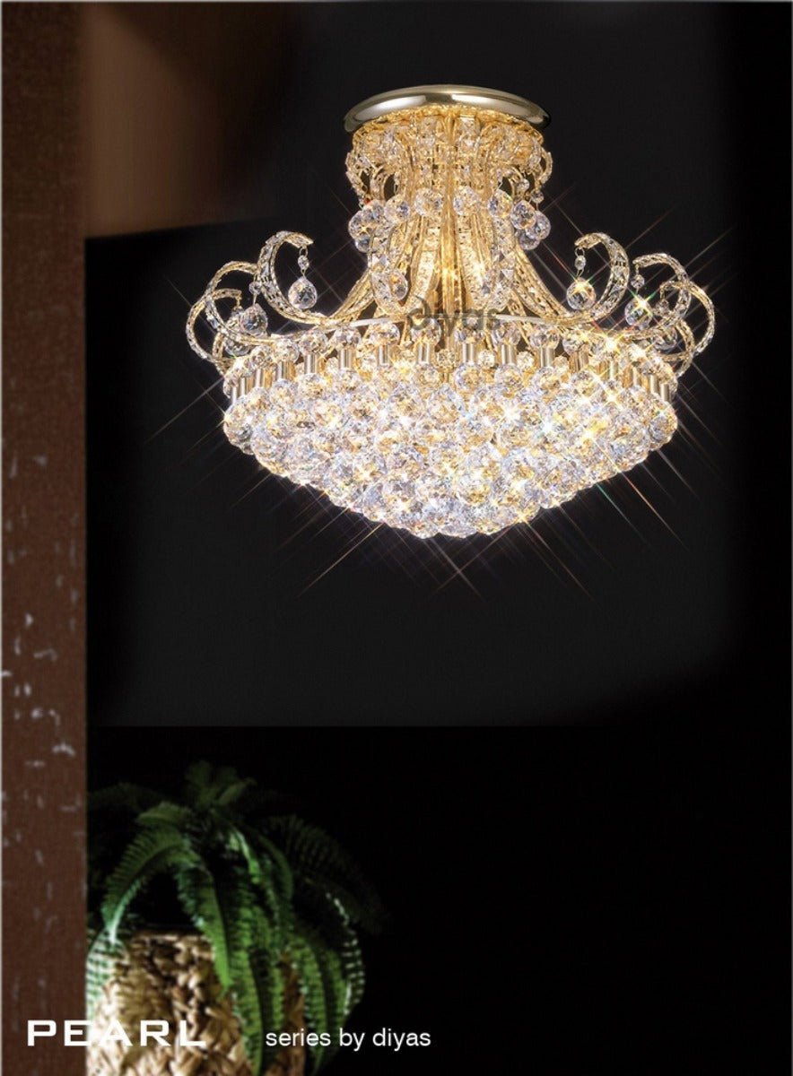 Diyas Pearl 12 Light Ceiling Light in French Gold with Crystal