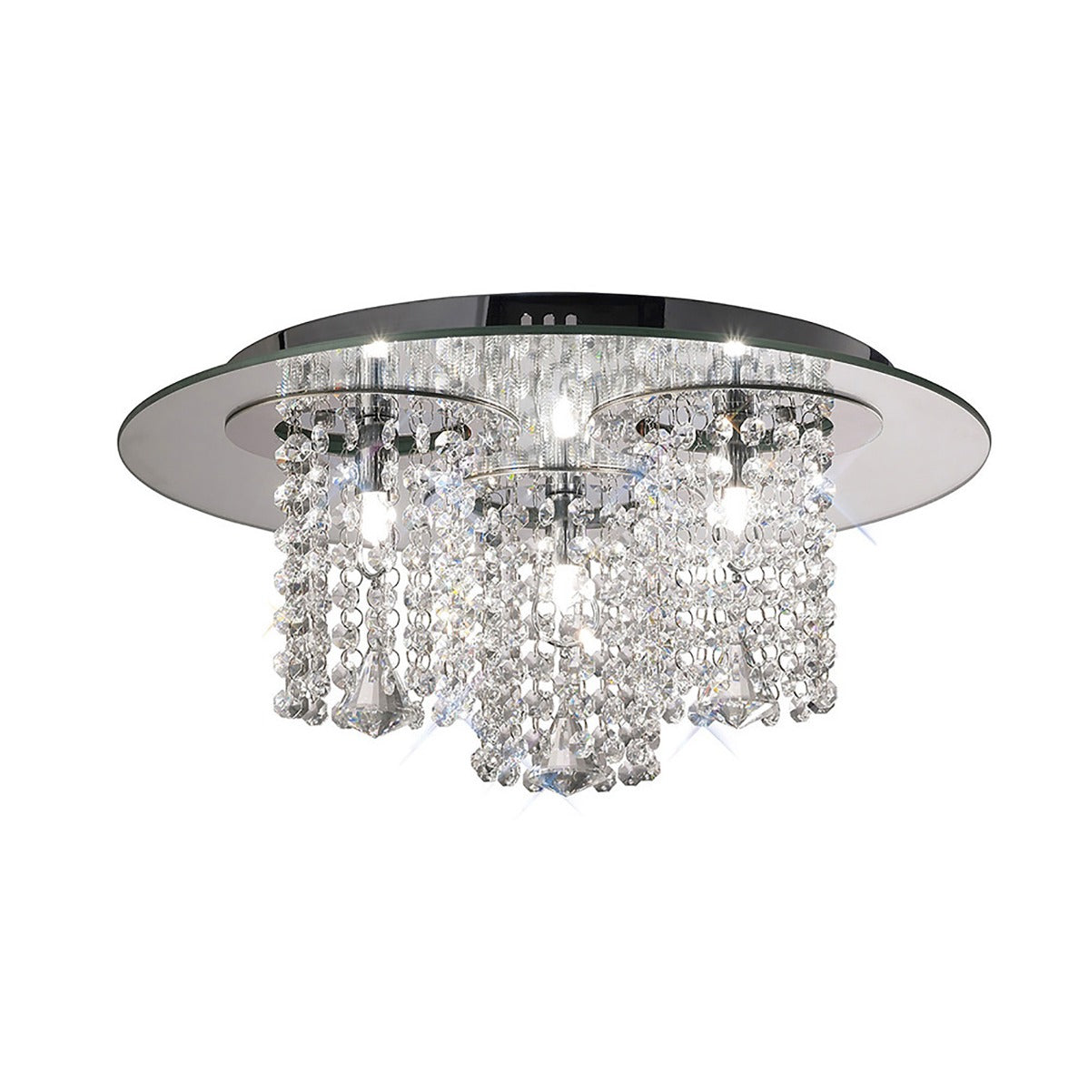 Diyas Pegasus 3 Light Flush Ceiling Light in Polished Chrome with Crystal and Chrome Mirror