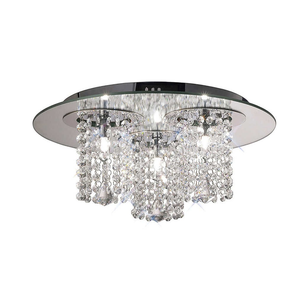 Diyas Pegasus 3 Light Flush Ceiling Light in Polished Chrome with Crystal and Smoked Mirror