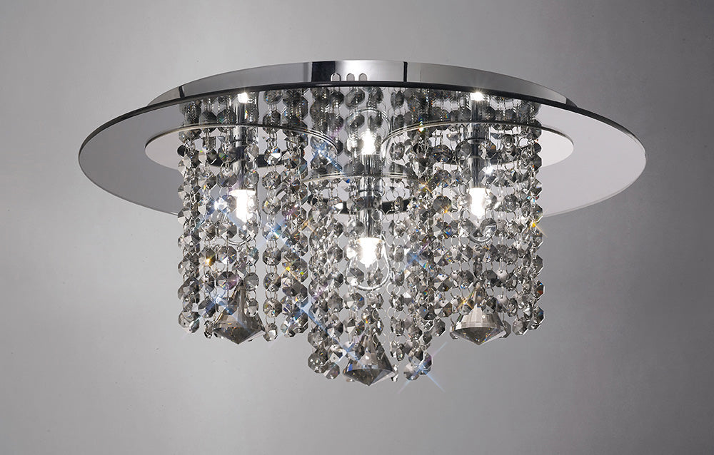 Diyas Pegasus 3 Light Flush Ceiling Light in Polished Chrome with Crystal and Smoked Mirror