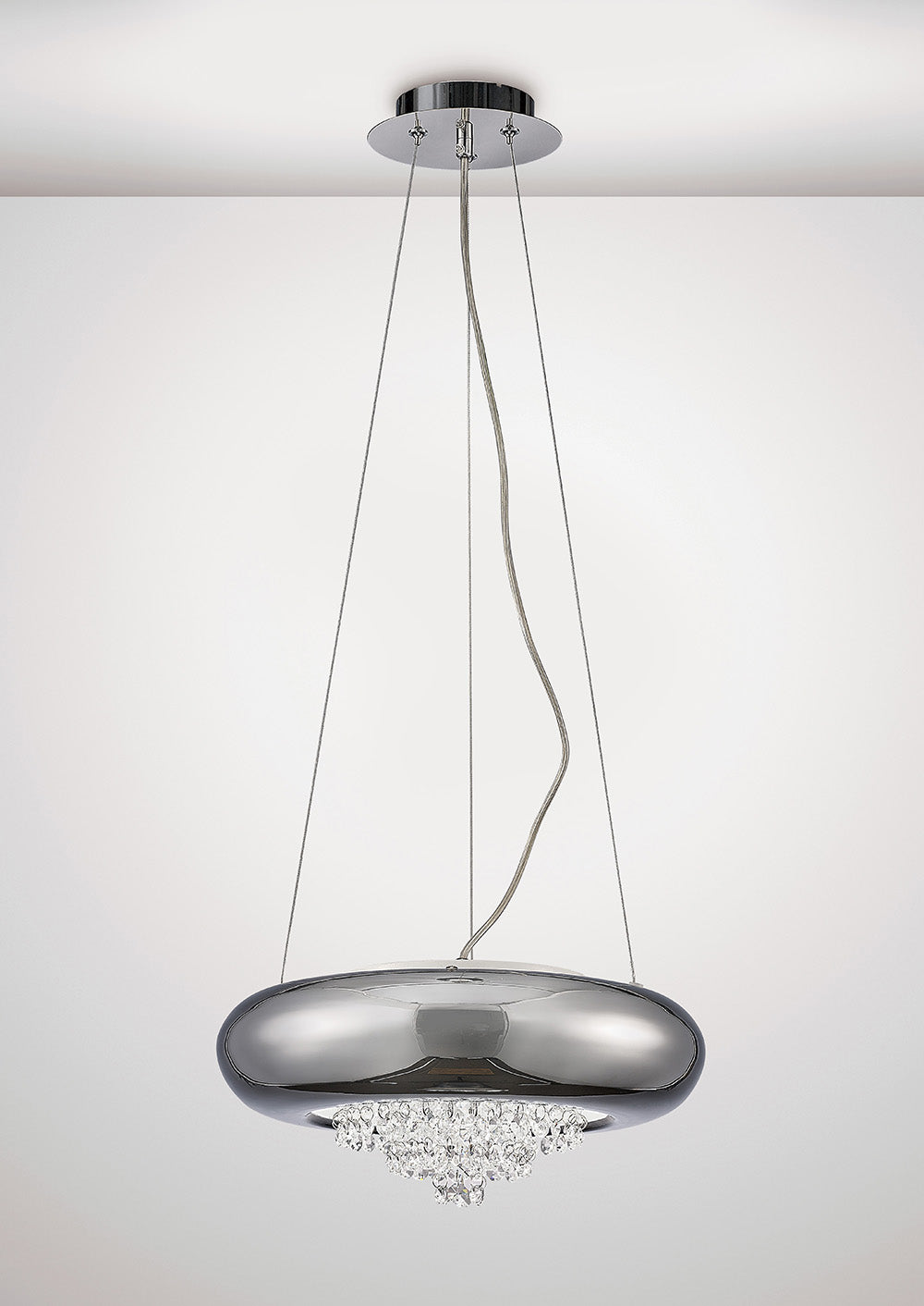 Diyas Phyllis Large 3 Light Pendant Light in Polished Chrome with Crystal