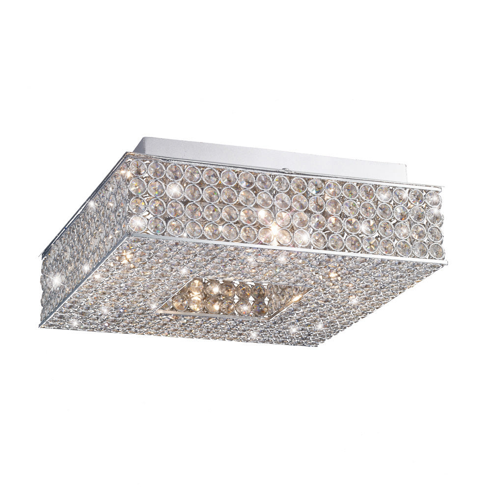Diyas Piazza 4 Light Square Flush Ceiling Light in Polished Chrome with Crystal
