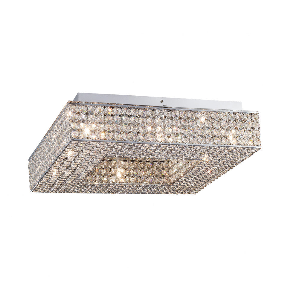 Diyas Piazza 8 Light Square Flush Ceiling Light in Polished Chrome with Crystal