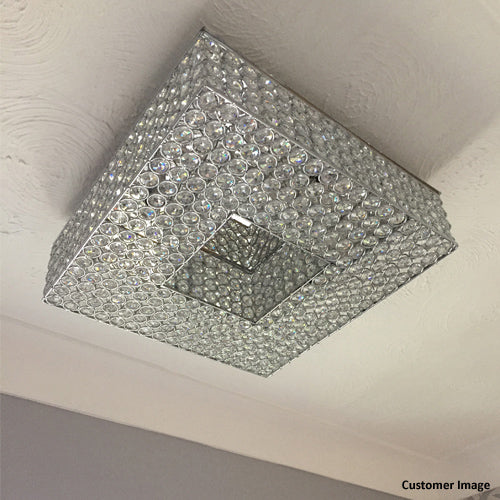 Diyas Piazza 8 Light Square Flush Ceiling Light in Polished Chrome with Crystal