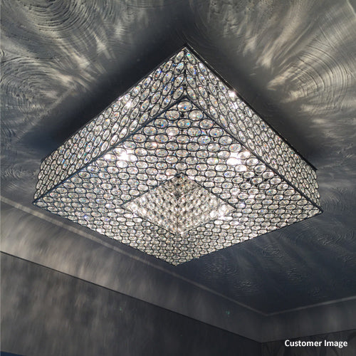 Diyas Piazza 8 Light Square Flush Ceiling Light in Polished Chrome with Crystal