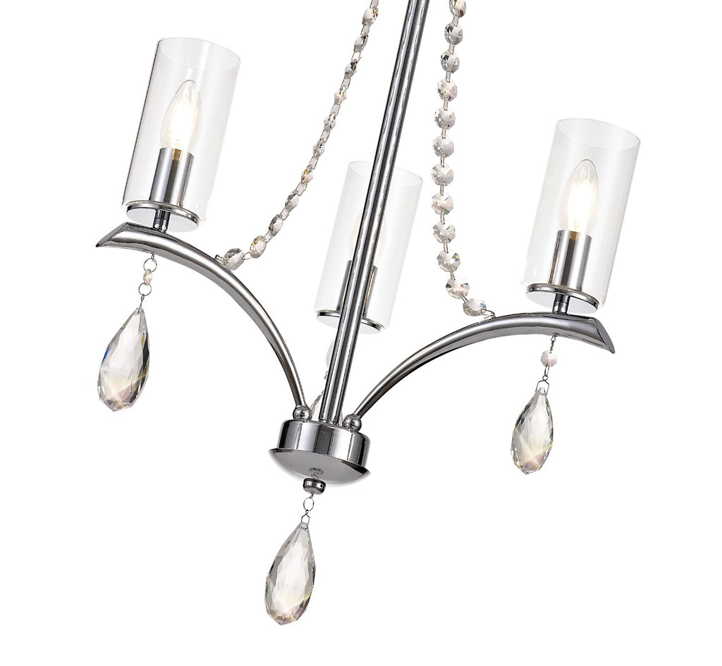 Diyas Rhea 3 Light Pendant Light in Polished Chrome with Crystal