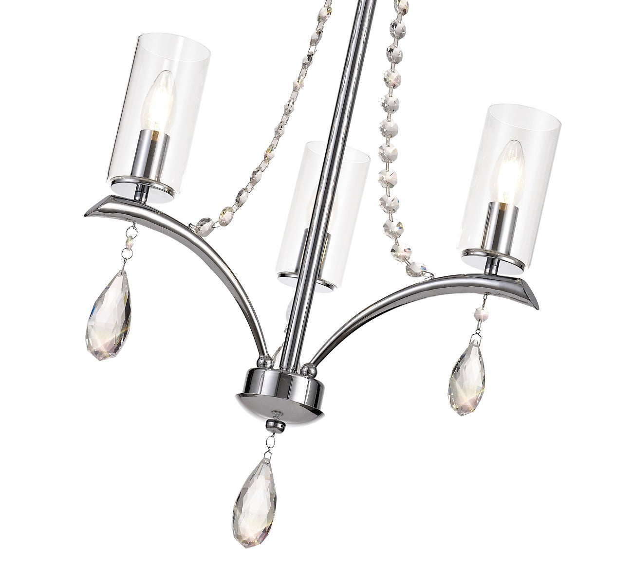 Diyas Rhea 3 Light Pendant Light in Polished Chrome with Crystal