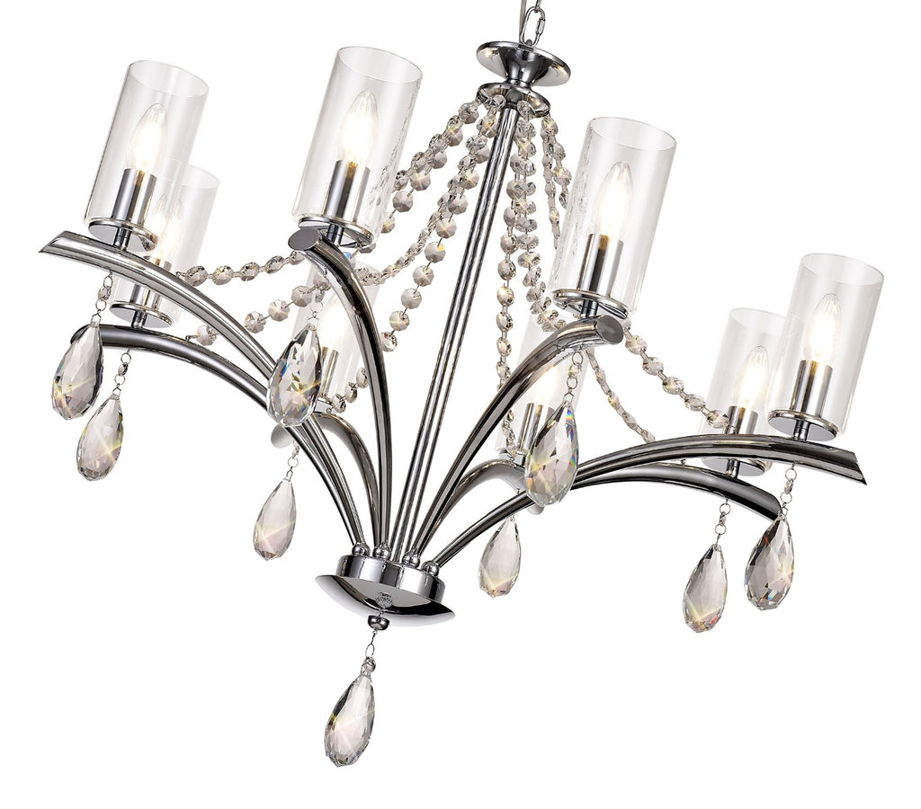 Diyas Rhea 8 Light Pendant Light in Polished Chrome with Crystal