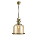 Diyas Riley Large Bell Pendant Light in Antique Brass with Cognac Glass