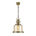 Diyas Riley Medium Bell Pendant Light in Antique Brass with Cognac Glass