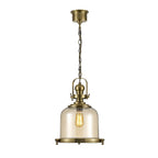Diyas Riley Medium Bell Pendant Light in Antique Brass with Cognac Glass